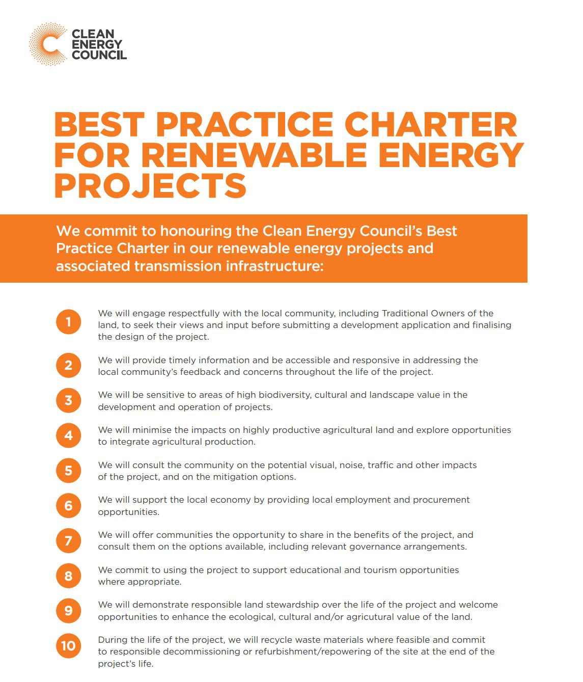 Clean Energy Council's Best Practice Charter